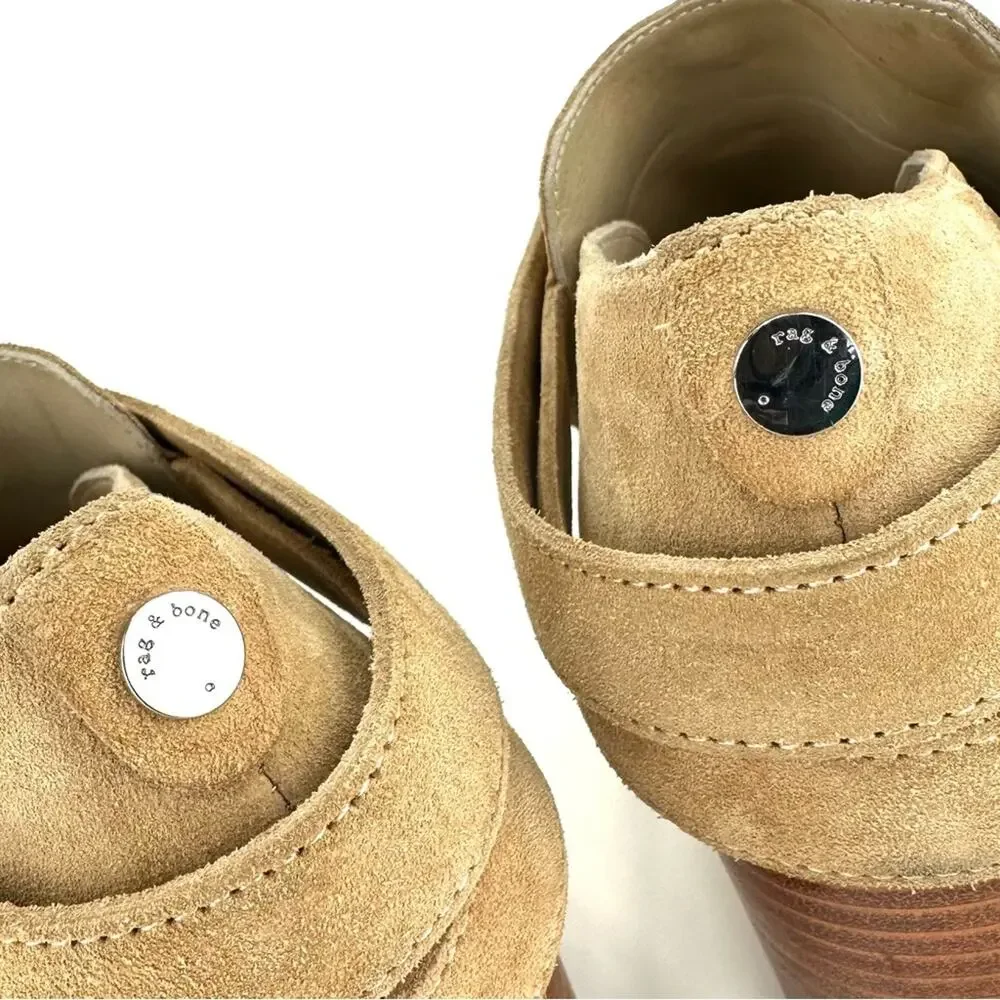 Rag & Bone Harley Women Tan Moto Bootie Size 7 Italian Suede Belted Block Heel